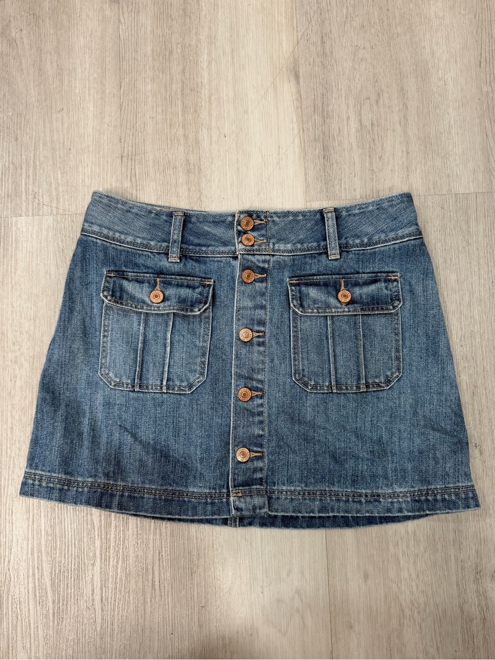 Abercrombie & Fitch Medium Blue Denim Button-Front Mini Skirt